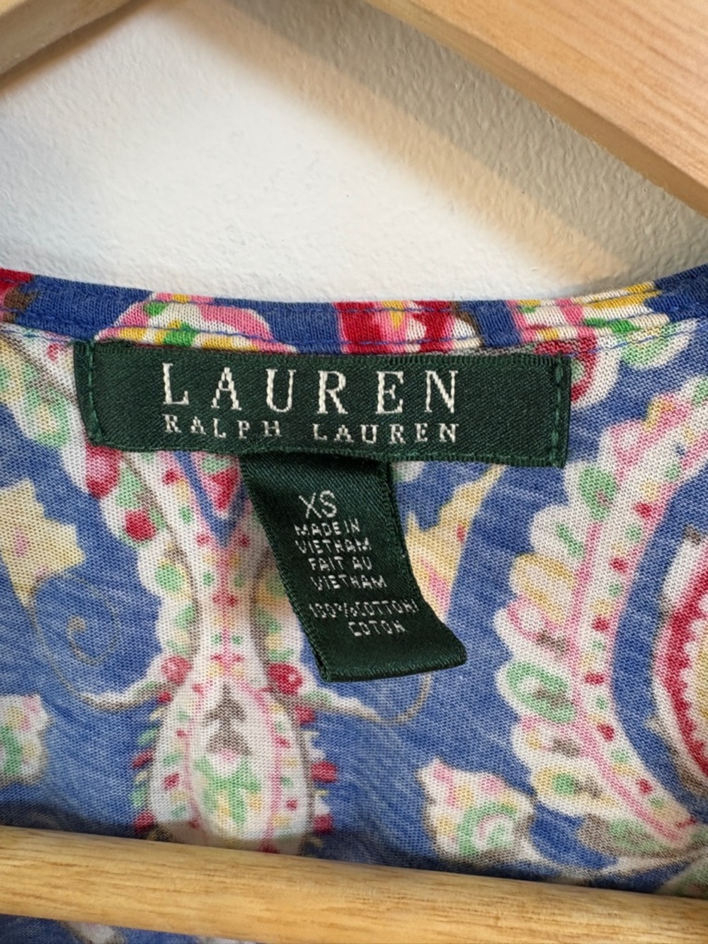 Lauren Ralph Lauren Paisley Ruffle Sleeveless Top Blue Multi Boho Preppy XS - Picture 4 of 7